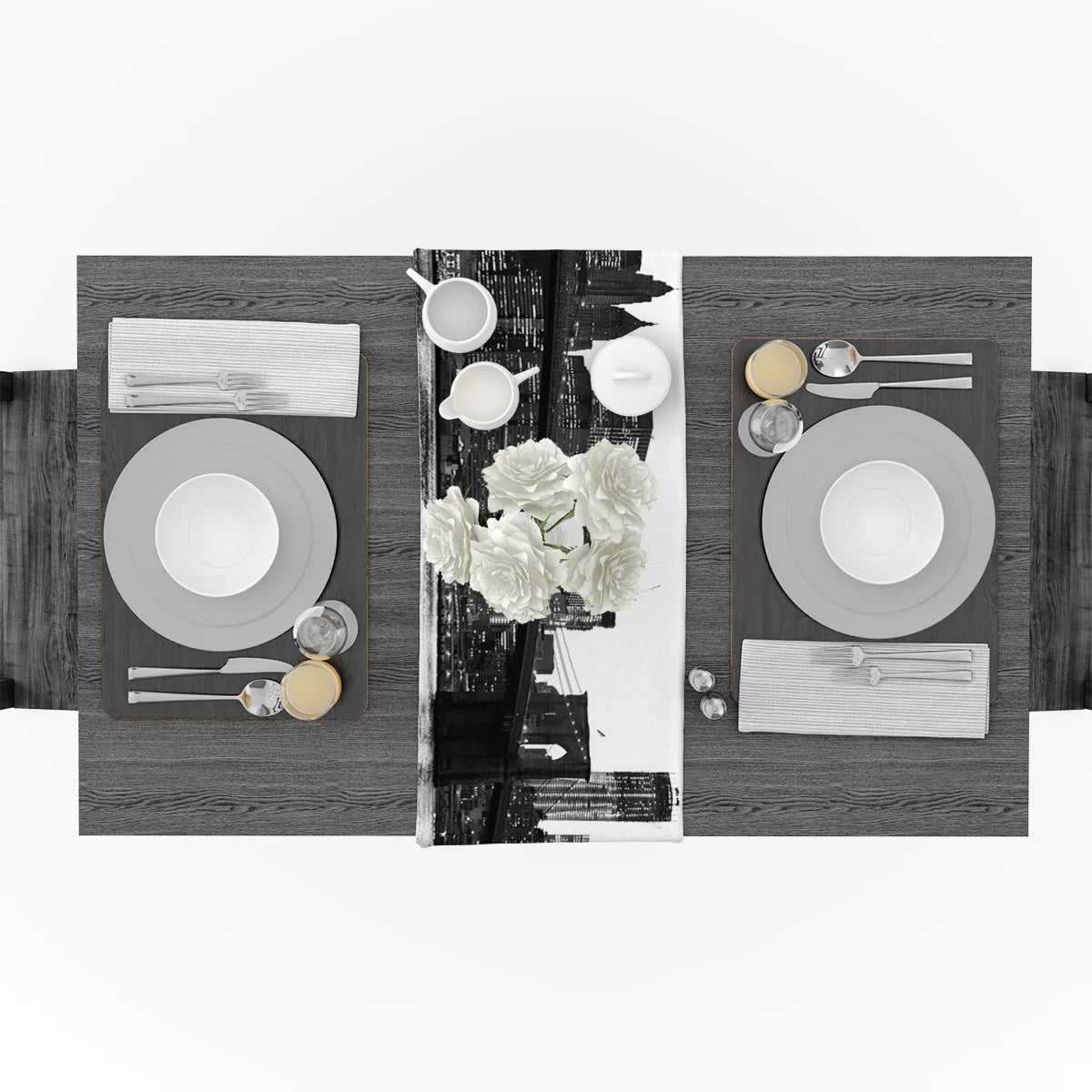 Black And White Urban Architecture Table Runner For Home Wedding Banquet Festival Party Hotel Placemat Coasters Home Decoration