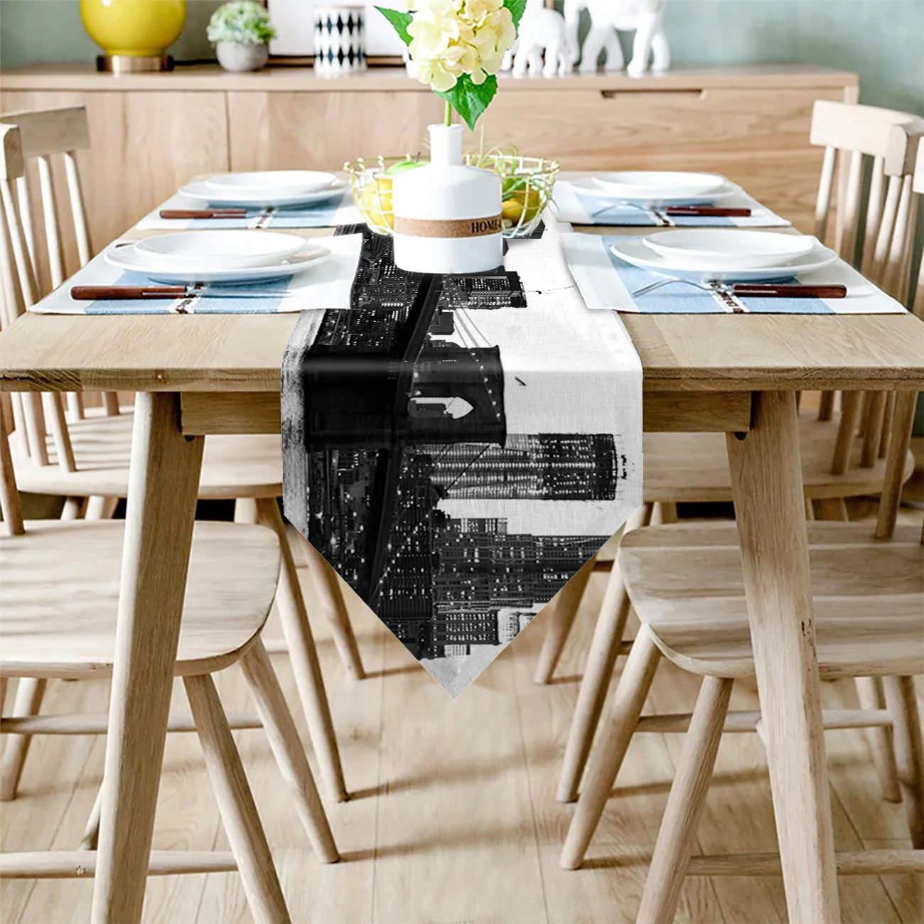 Black And White Urban Architecture Table Runner For Home Wedding Banquet Festival Party Hotel Placemat Coasters Home Decoration