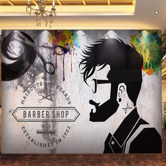 Retro Hair Salon Brick Wall Graffiti Wallpaper 3D Barber Shop Background Wall Decor Self-Adhesive Waterproof Sticker Tapety Art