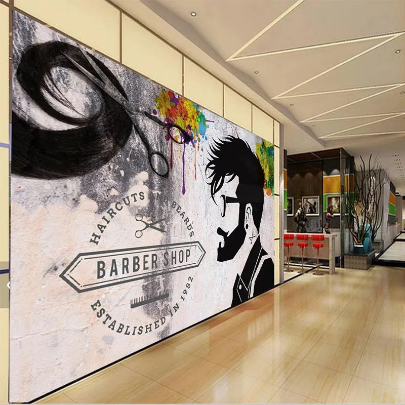 Retro Hair Salon Brick Wall Graffiti Wallpaper 3D Barber Shop Background Wall Decor Self-Adhesive Waterproof Sticker Tapety Art