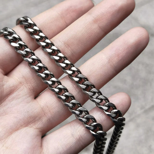 7.0 MM Width Solid Pure Titanium Curb Chain Link Necklace Men's Hip Hop Thick Chain