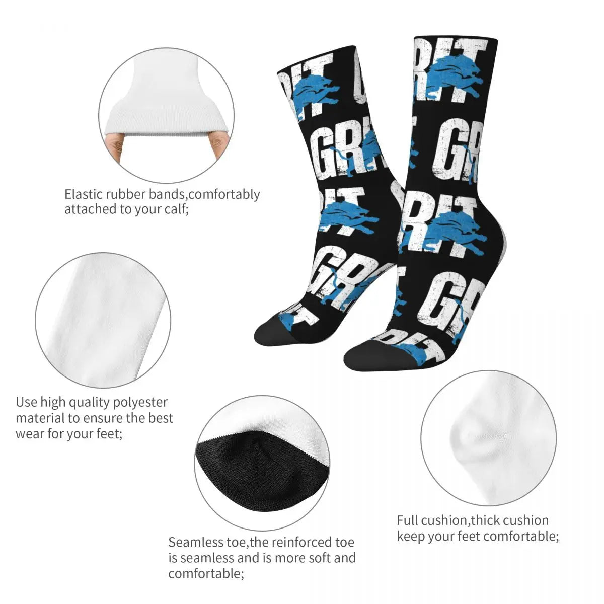 Detroit Grit Stockings Lions Graphic Funny Socks Spring Non Slip Socks Couple Cycling Warm Soft Socks