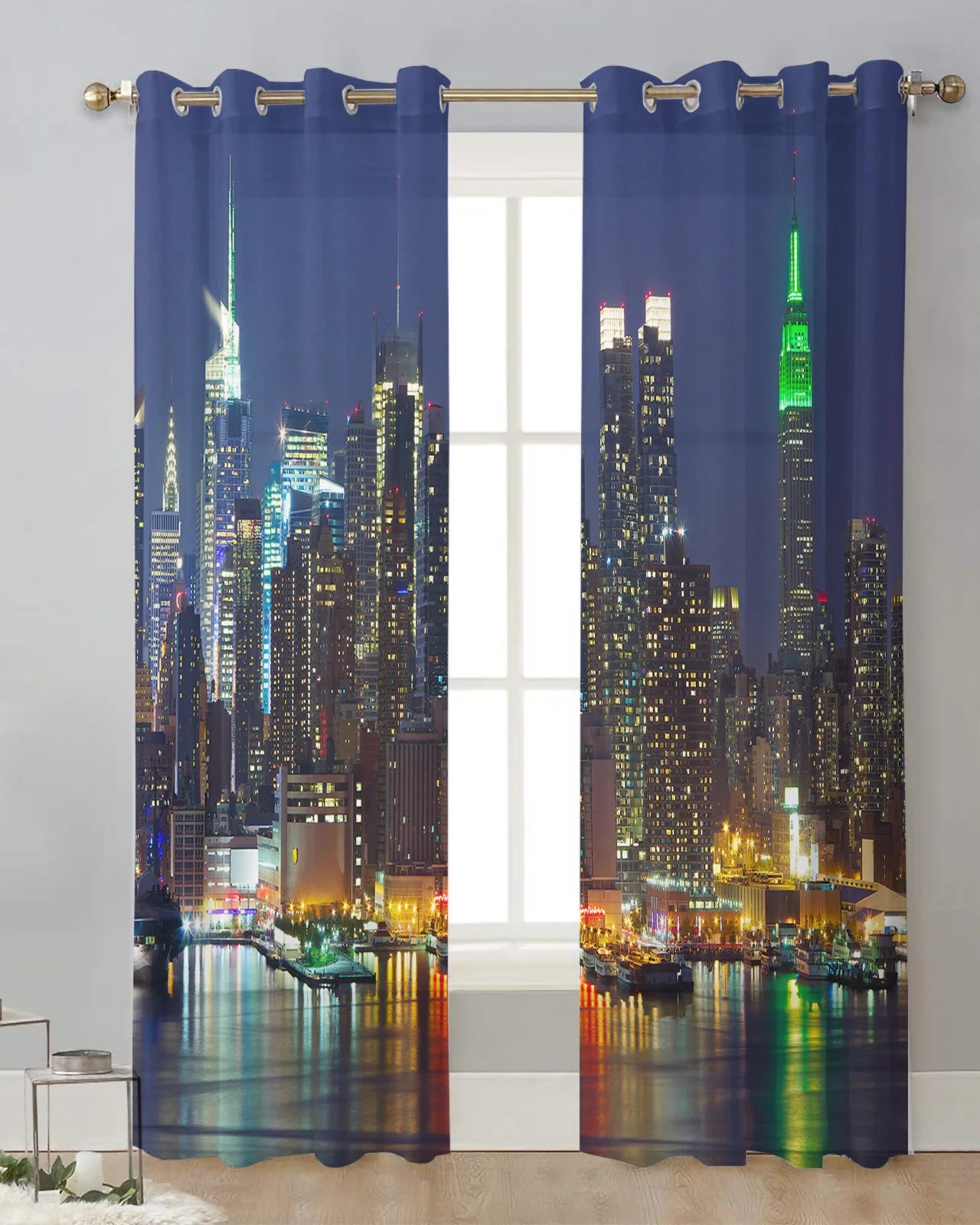 Urban Night Landscape Sheer Curtains for Living Room Decoration Window Curtains for Kitchen Tulle Voile Organza Curtains