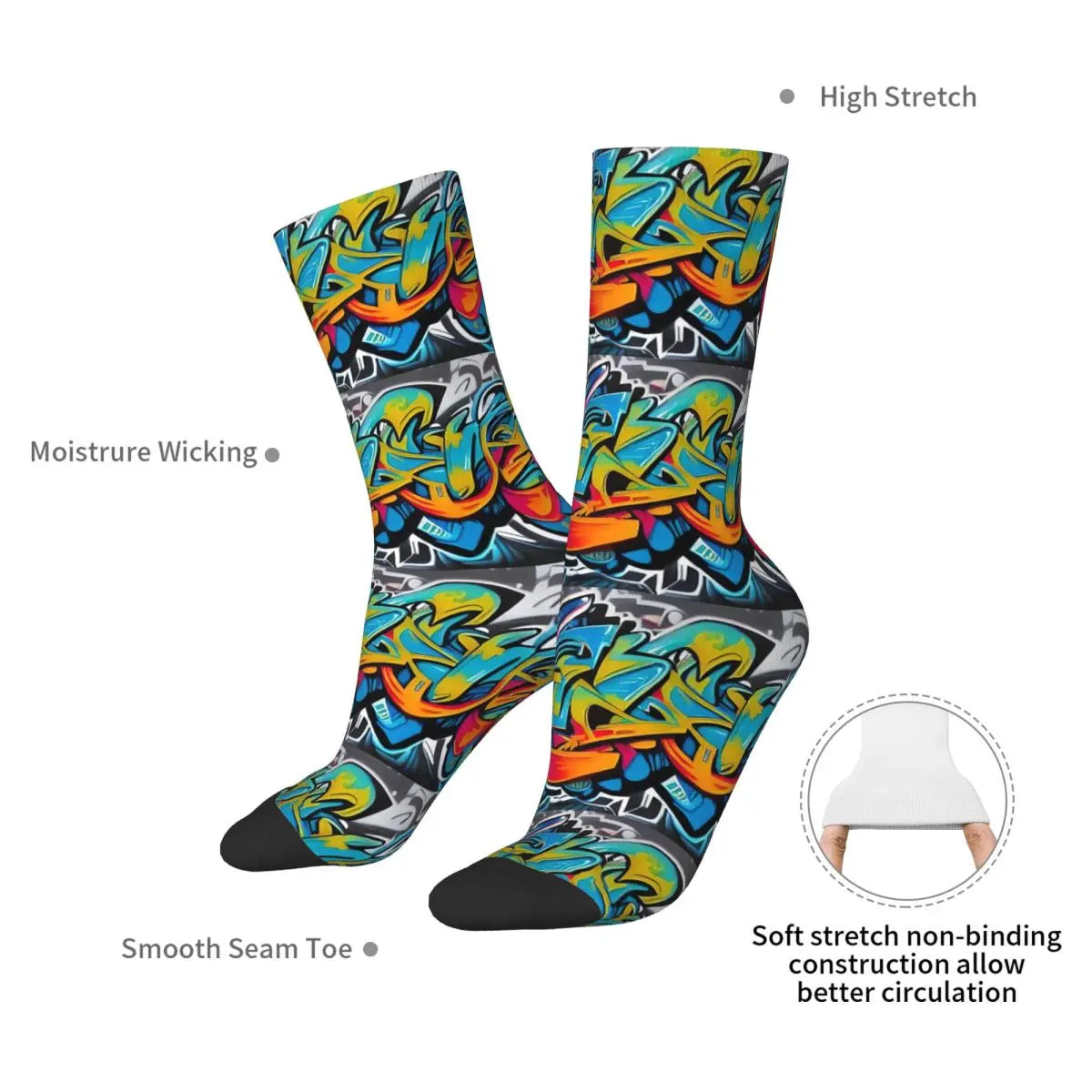 Urban Vibes Graffiti Art Street Culture Meets Socks Harajuku Soft Stockings All Season Long Socks for Man Woman Birthday Present