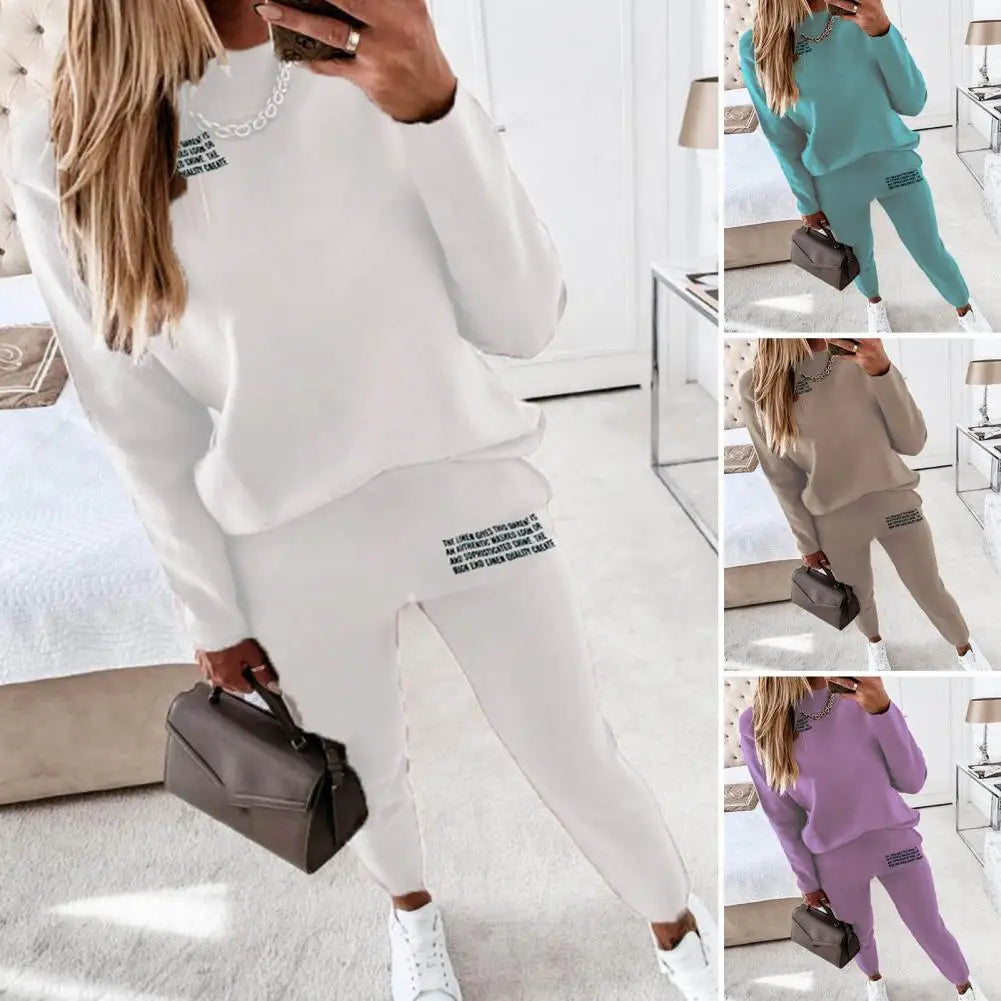 2 Pcs/Set Women Top Pants Suit Sporty Two Piece Set Women Tracksuit Pullover Sweatshirt Sweatpants Set for Exercise