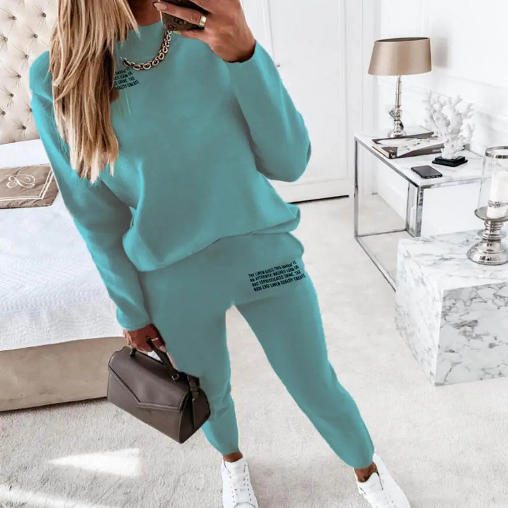 2 Pcs/Set Women Top Pants Suit Sporty Two Piece Set Women Tracksuit Pullover Sweatshirt Sweatpants Set for Exercise