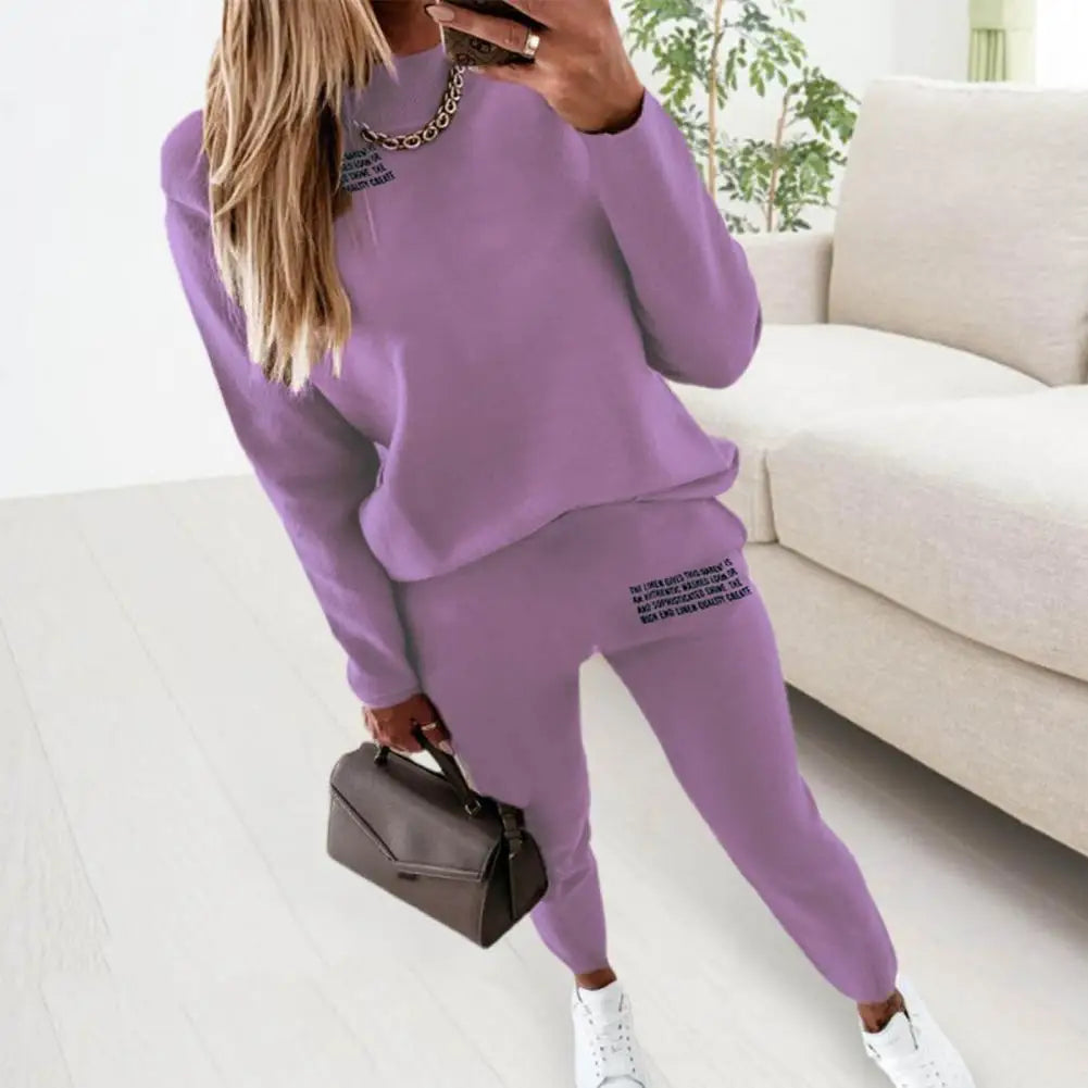 2 Pcs/Set Women Top Pants Suit Sporty Two Piece Set Women Tracksuit Pullover Sweatshirt Sweatpants Set for Exercise