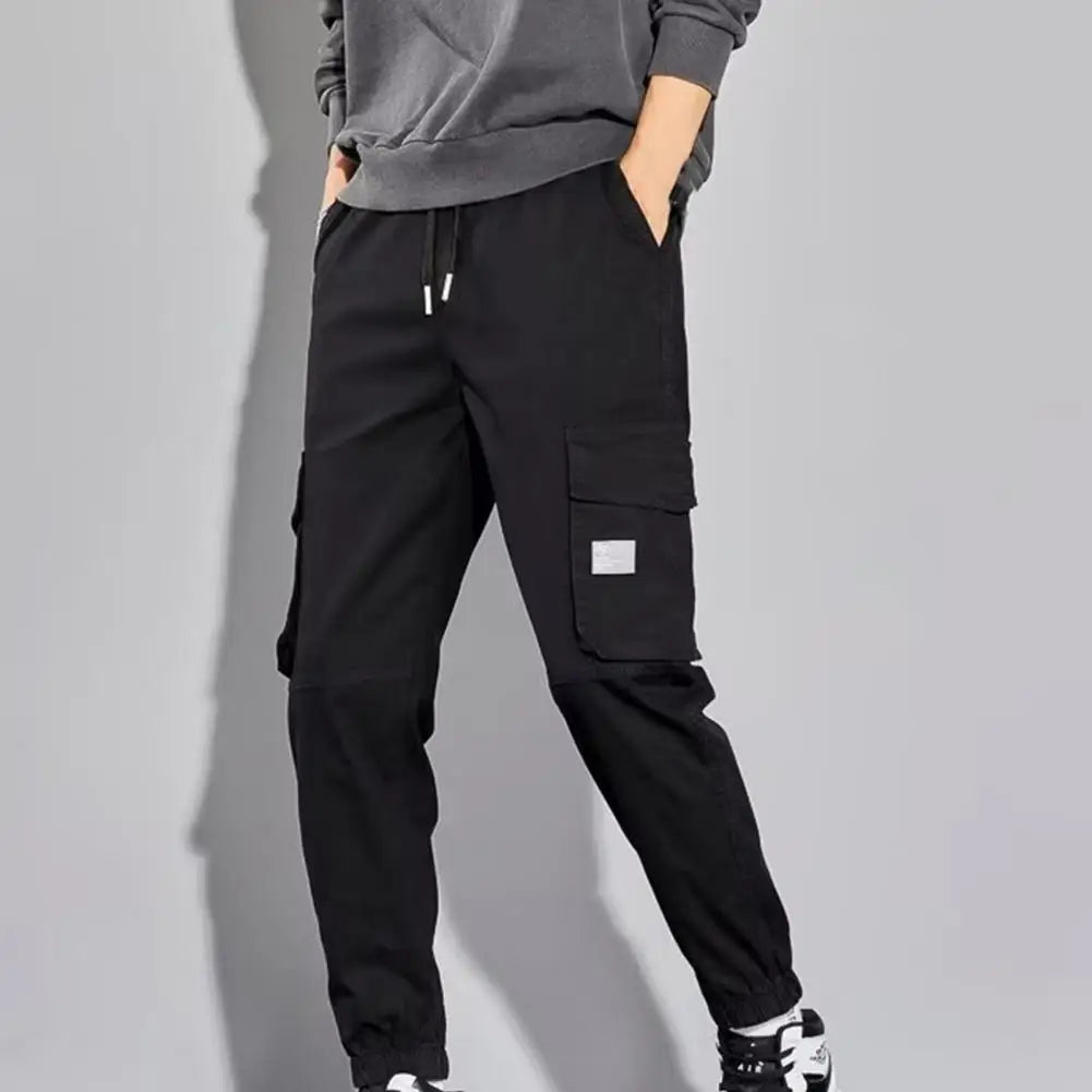 Men Block Black Pocket Cargo Pants Harem Joggers Harajuku Sweatpant Hip Hop Trousers